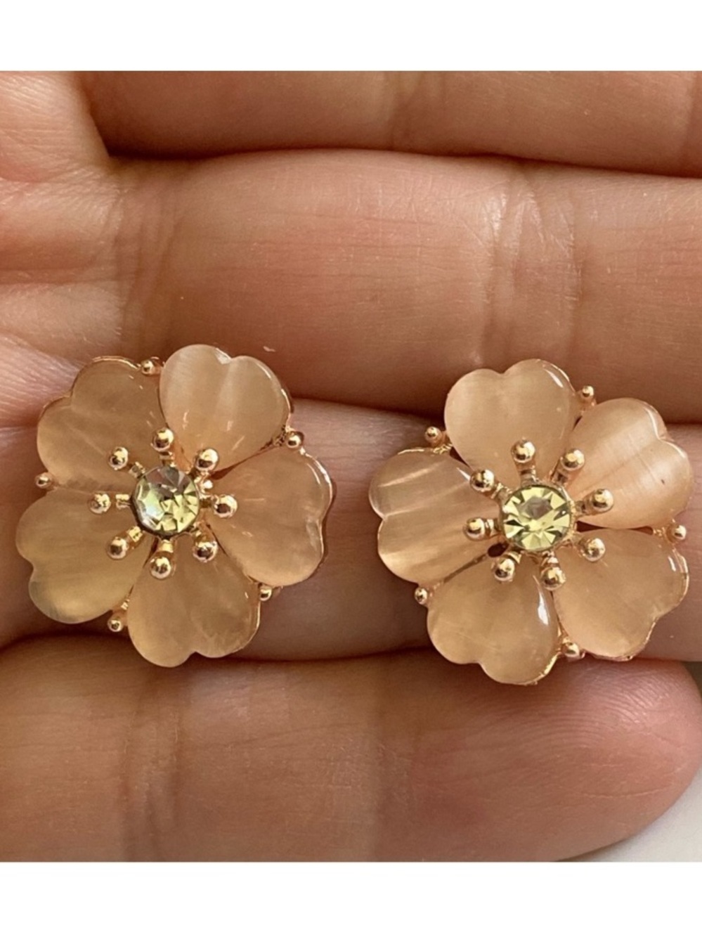Pretty Rose Gold Toned Diamond Flower Stud Earrings
